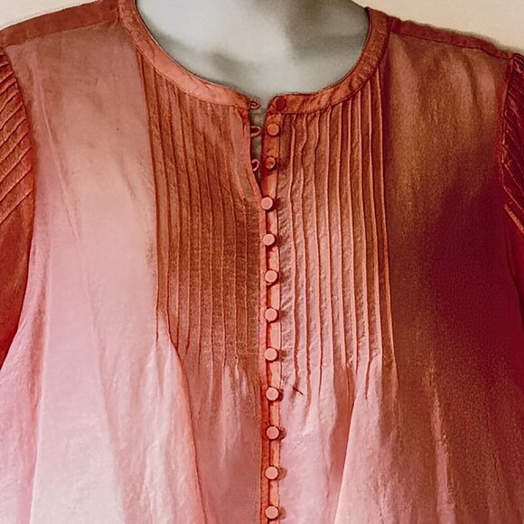 J. Crew Pink Silk Blend Top Button Up with Covered Buttons Pintuck Detail  2X - Picture 2 of 6